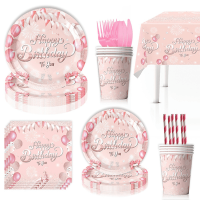 Pink theme plate cup napkin straw disposable paper tableware