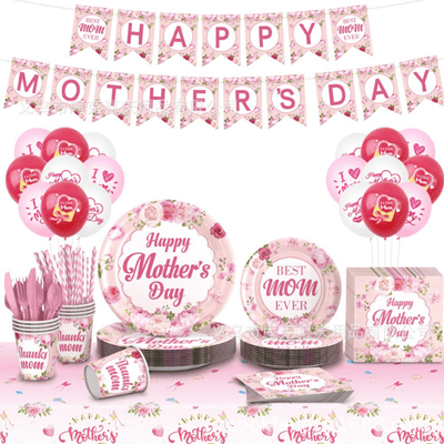  2025 pink happy mother's day party decorations tableware set