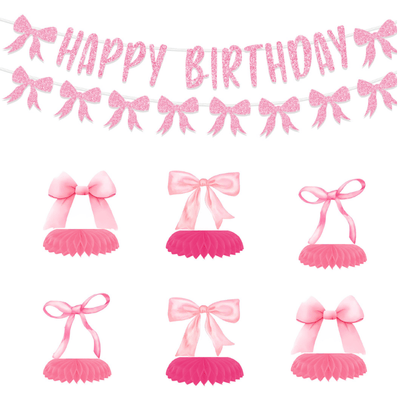 Pink bow theme paper honeycomb centerpiece table decorations