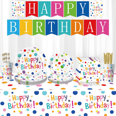 Hot colorful kids disposable birthday party tableware set 