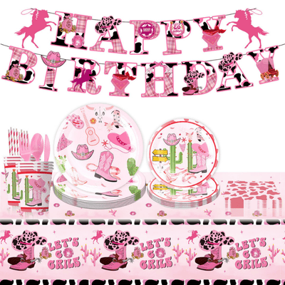 Wholesale children girl cowboy theme party tableware set