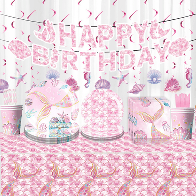 Happy birthday decorations mermaid theme party supplies