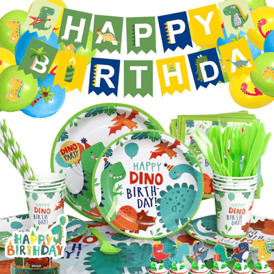 Dinosaur themed boys birthday party disposable tableware set