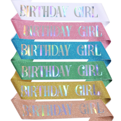 Glitter sash with silver foil birthday girl queen printing